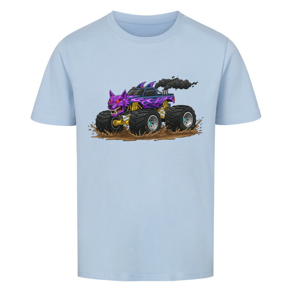 Wolf Monstertruck Bio Kinder T-Shirt mit goldenem Fahrwerk - Premium Baumwolle hell blau