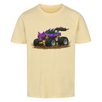 Wolf Monstertruck Bio Kinder T-Shirt mit goldenem Fahrwerk - Premium Baumwolle beige