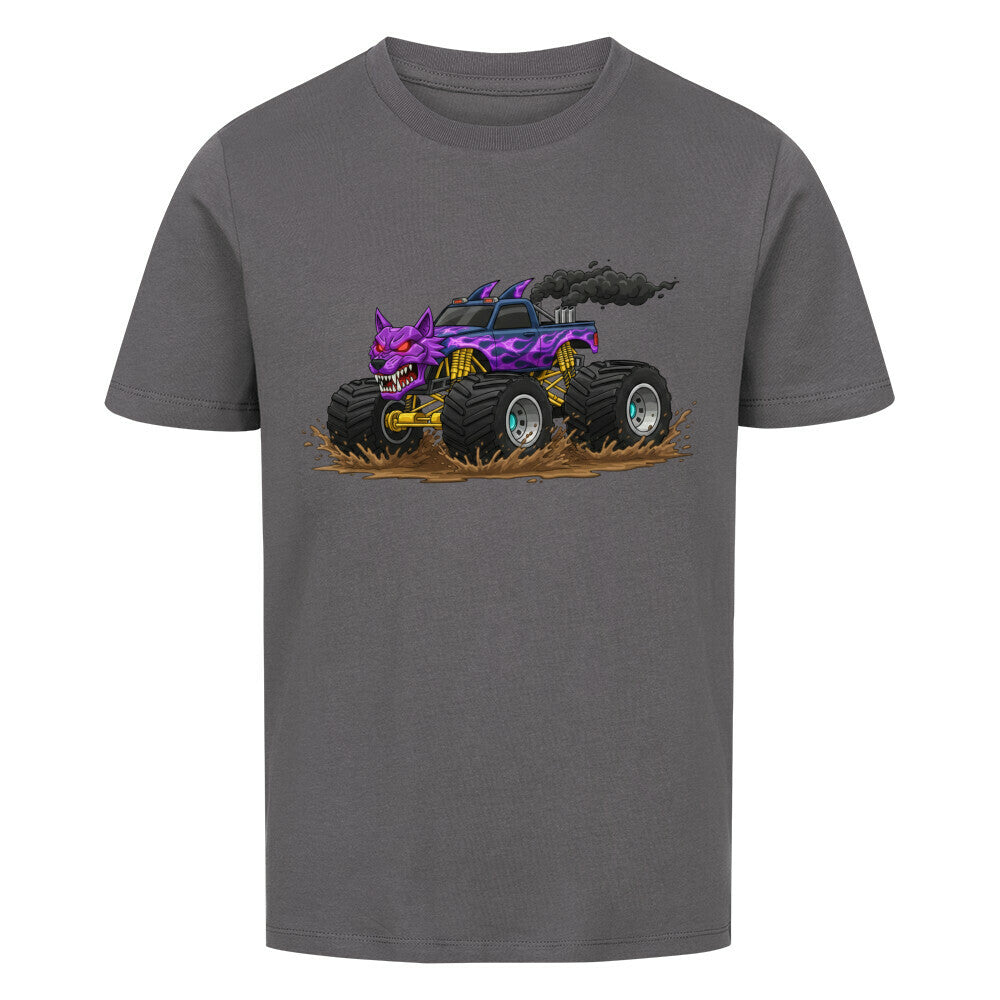 Wolf Monstertruck Bio Kinder T-Shirt mit goldenem Fahrwerk - Premium Baumwolle anthrazit grau