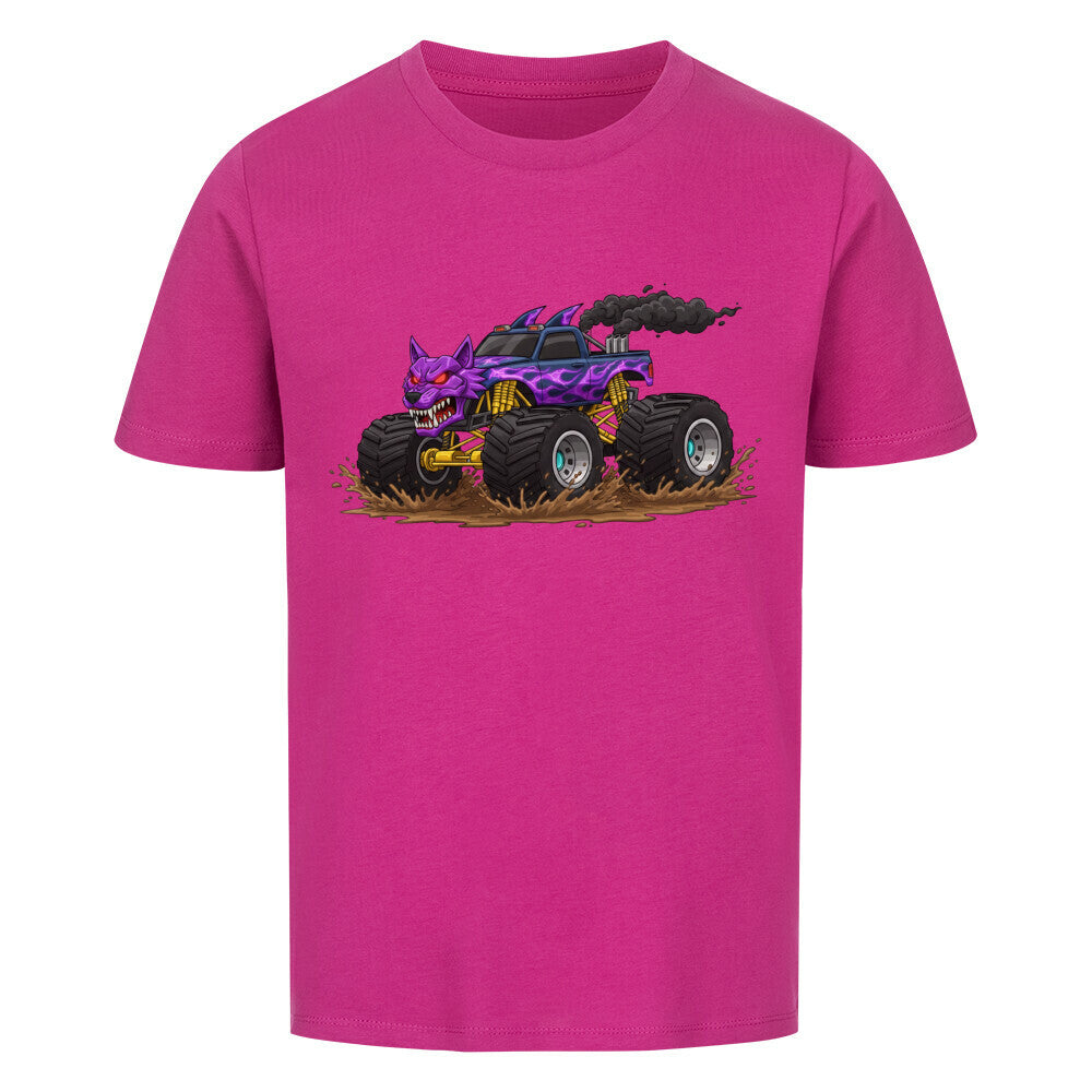 Wolf Monstertruck Bio Kinder T-Shirt mit goldenem Fahrwerk - Premium Baumwolle lila pink