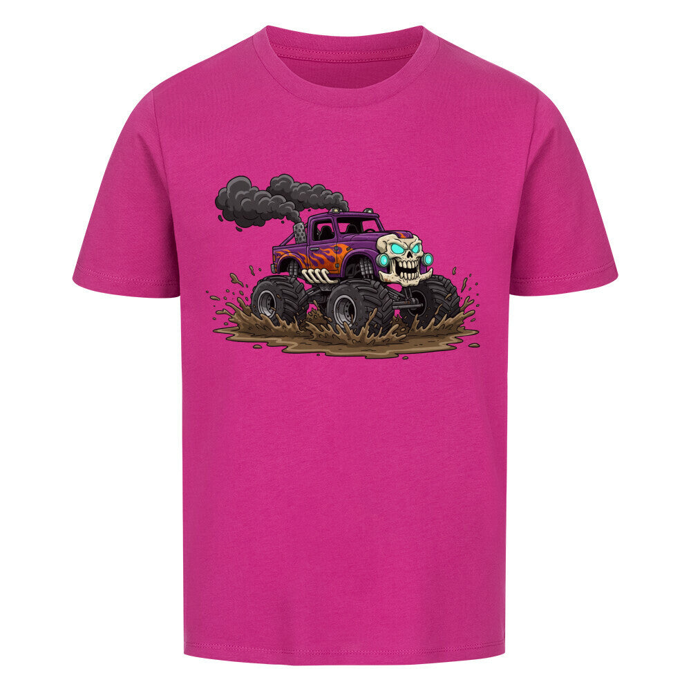 Skelett Monstertruck Bio Kinder T-Shirt - 100% Baumwolle Premium Kindermode
 lila pink