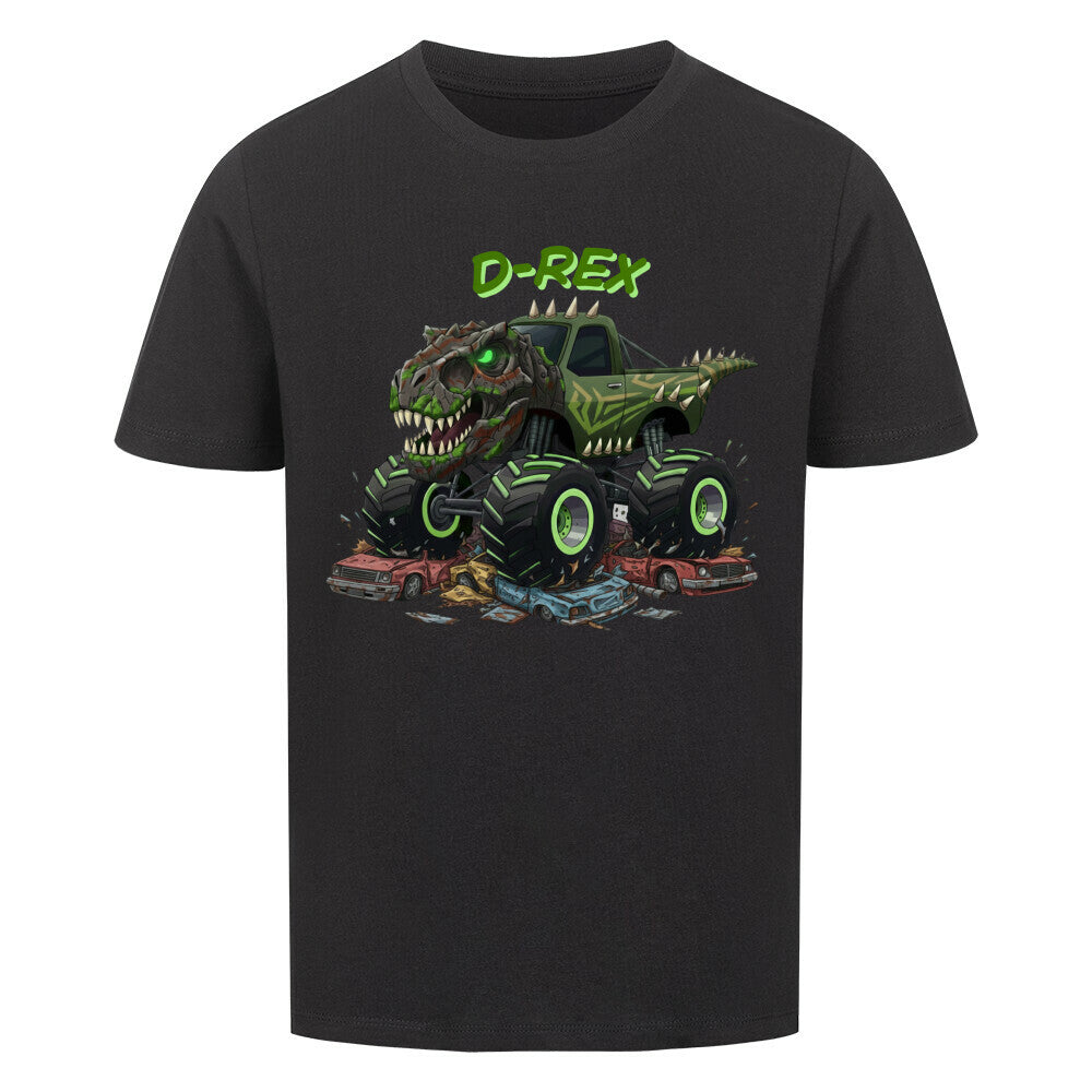 D-Rex dinosaurier monstertruck motiv kinder bio baumwolle shirt, für coole kids jungs schwarz