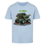 D-Rex dinosaurier monstertruck motiv kinder bio baumwolle shirt, für coole kids jungs hell blau