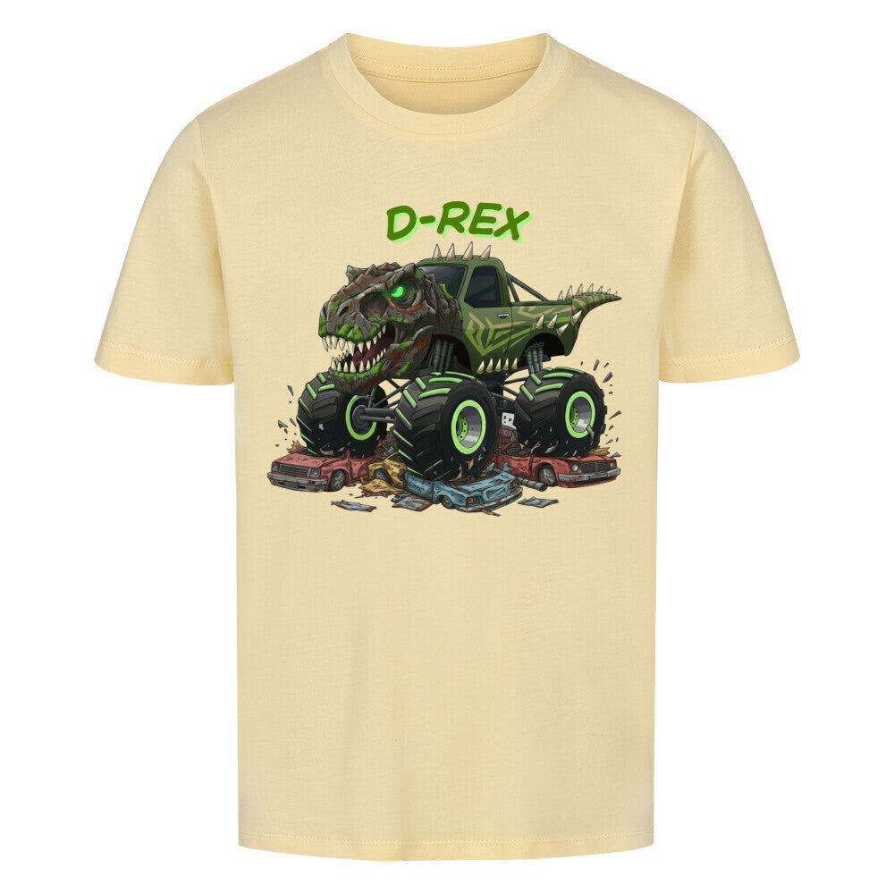 D-Rex dinosaurier monstertruck motiv kinder bio baumwolle shirt, für coole kids jungs beige