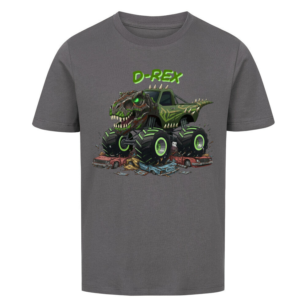 D-Rex dinosaurier monstertruck motiv kinder bio baumwolle shirt, für coole kids jungs grau