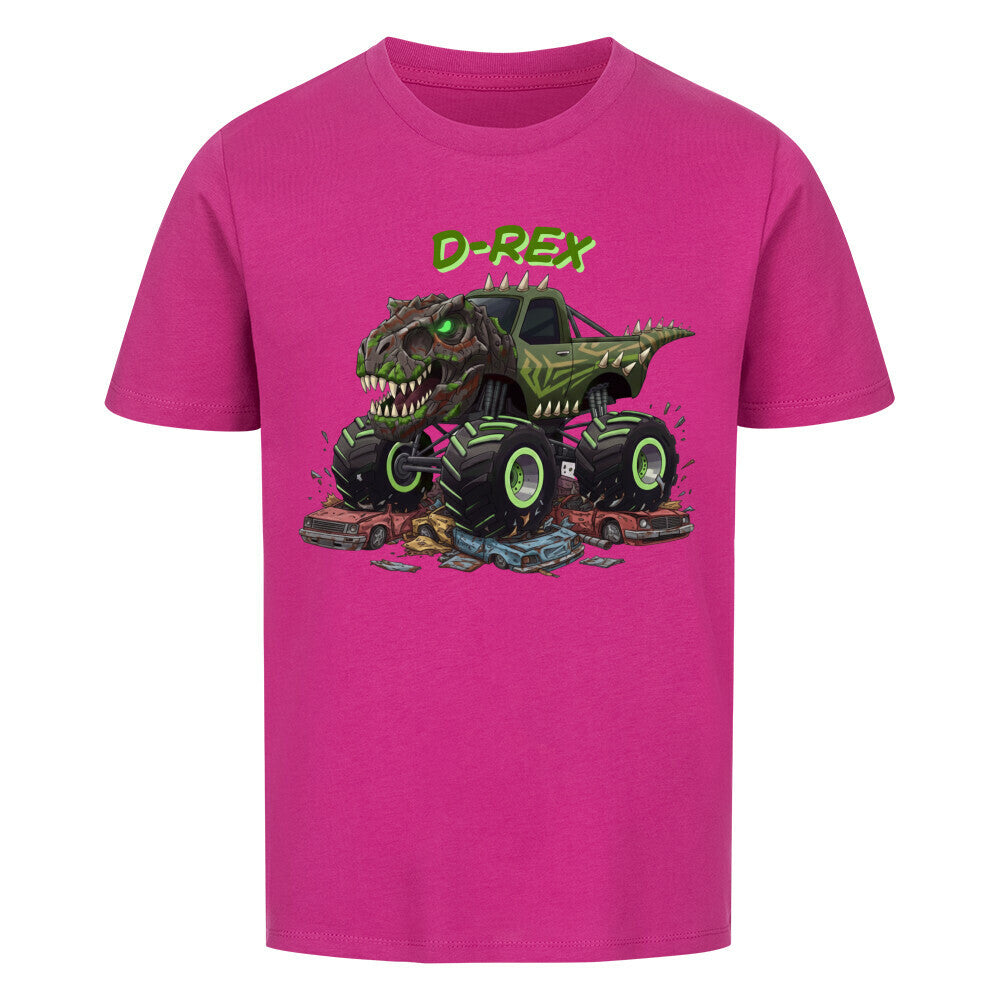 D-Rex dinosaurier monstertruck motiv kinder bio baumwolle shirt, für coole kids jungs lila pink