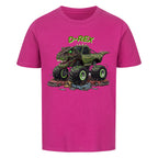 D-Rex dinosaurier monstertruck motiv kinder bio baumwolle shirt, für coole kids jungs lila pink