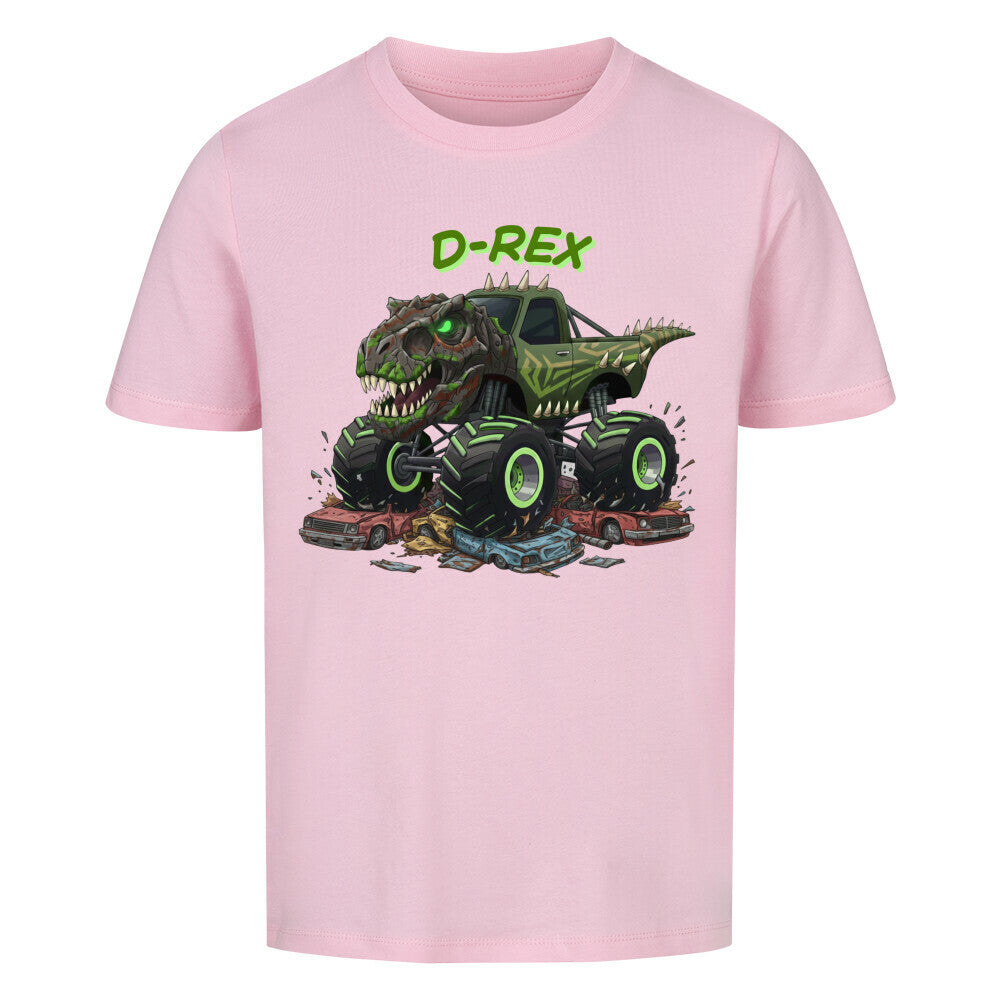 D-Rex dinosaurier monstertruck motiv kinder bio baumwolle shirt, für coole kids jungs pink rosa