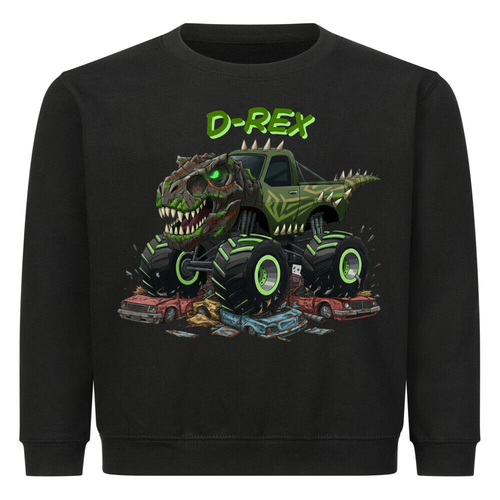 D-REX dinosaurier monstertruck motiv auf einem kinder shirt, mega cooles abenteuer schwarz