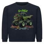 D-REX dinosaurier monstertruck motiv auf einem kinder shirt, mega cooles abenteuer dunkel blau