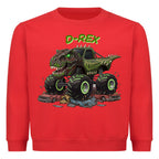D-REX dinosaurier monstertruck motiv auf einem kinder shirt, mega cooles abenteuer rot