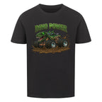 dinosaurier t-rex monstertruck dino power motiv auf kinder jungen shirt bio baumwolle schwarz