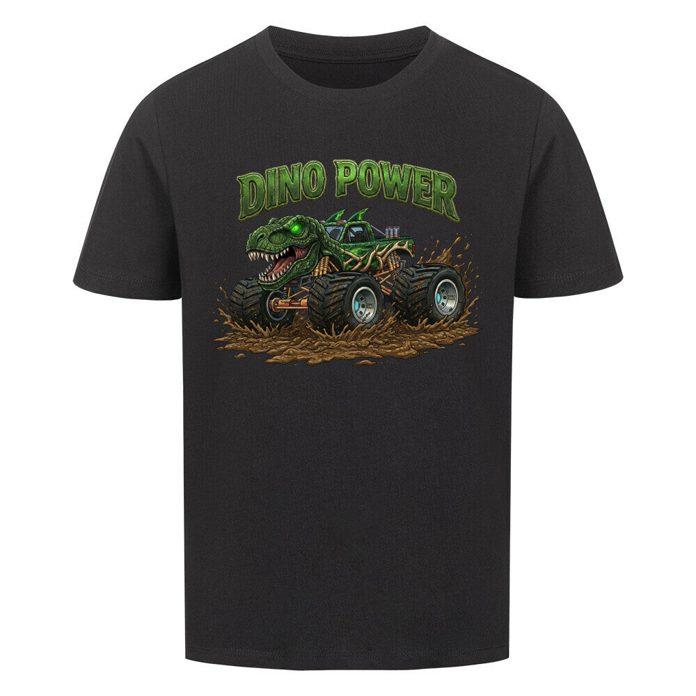 dinosaurier t-rex monstertruck dino power motiv auf kinder jungen shirt bio baumwolle schwarz