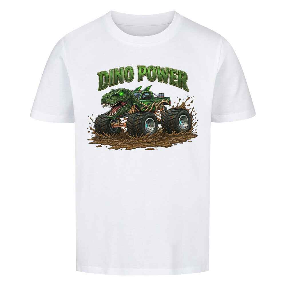 dinosaurier t-rex monstertruck dino power motiv auf kinder jungen shirt bio baumwolle weiß