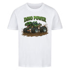 dinosaurier t-rex monstertruck dino power motiv auf kinder jungen shirt bio baumwolle weiß