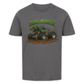 dinosaurier t-rex monstertruck dino power motiv auf kinder jungen shirt bio baumwolle grau