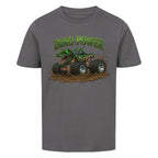 dinosaurier t-rex monstertruck dino power motiv auf kinder jungen shirt bio baumwolle grau