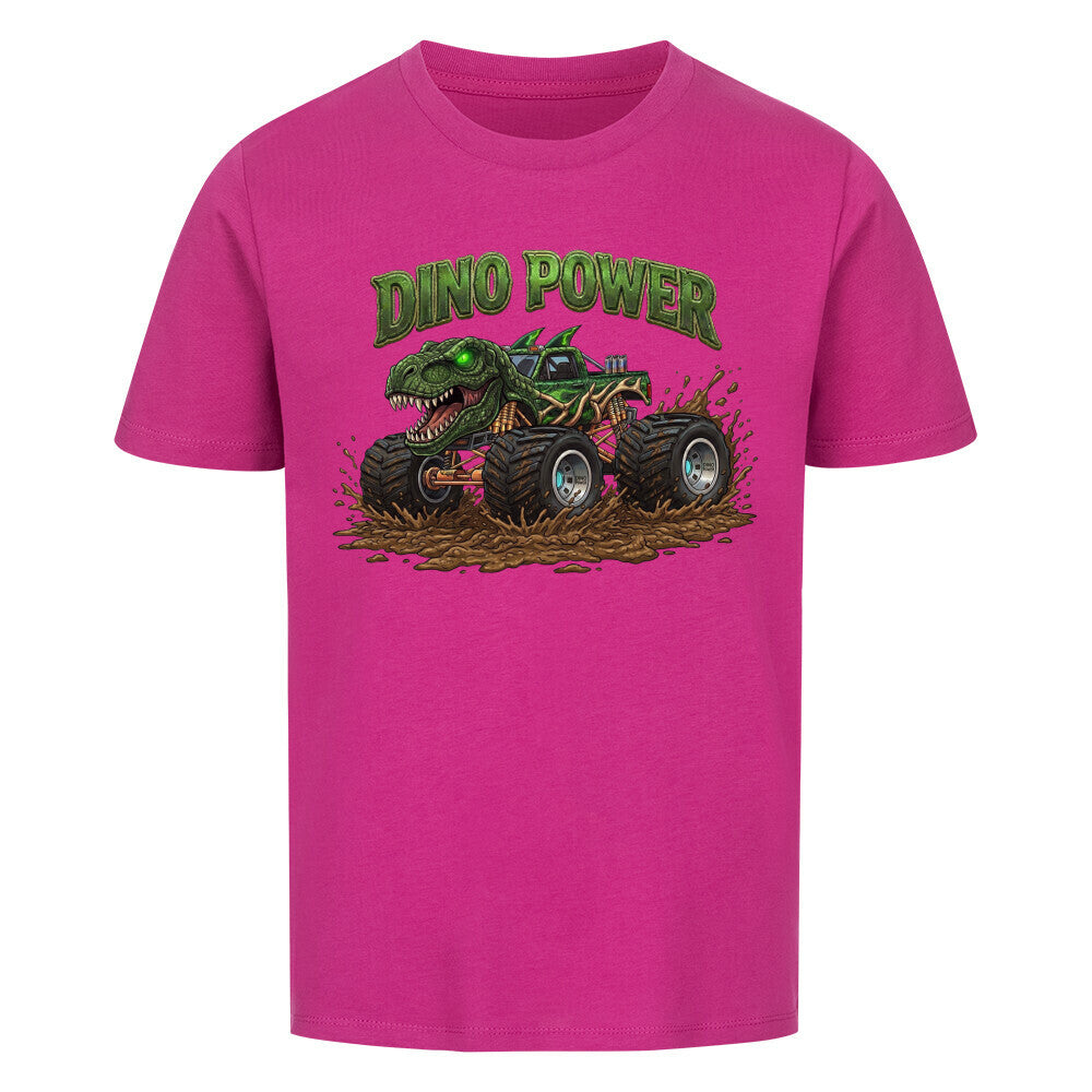 dinosaurier t-rex monstertruck dino power motiv auf kinder jungen shirt bio baumwolle lila