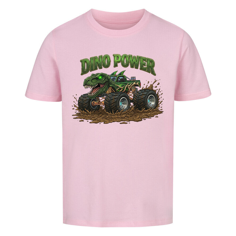 dinosaurier t-rex monstertruck dino power motiv auf kinder jungen shirt bio baumwolle pink