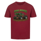dinosaurier t-rex monstertruck dino power motiv auf kinder jungen shirt bio baumwolle dunkel rot