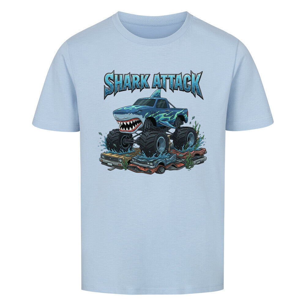 Shark Hai Monstertruck Shark Attack motiv kinder t-shirt 100% Baumwolle hell blau