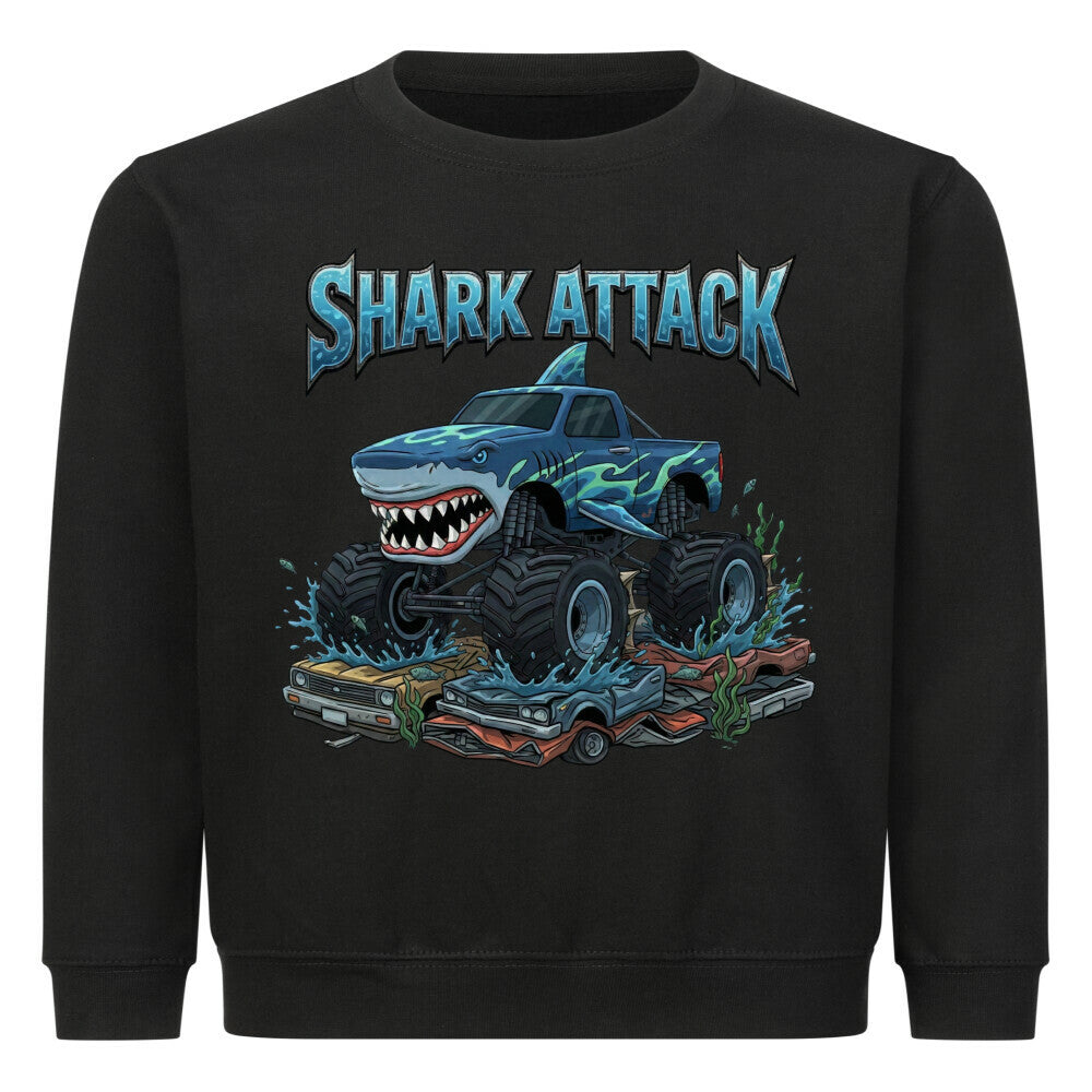 Shark Hai Monstertruck motiv mit cooler schrift Shark Attack kinder baumwolle pullover sweatshirt schwarz