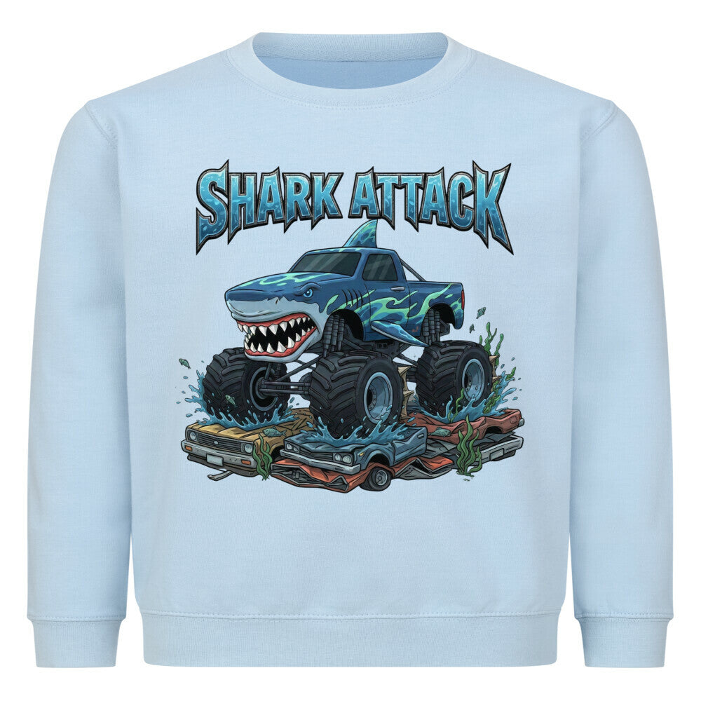 Shark Hai Monstertruck motiv mit cooler schrift Shark Attack kinder baumwolle pullover sweatshirt baby blau