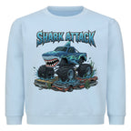 Shark Hai Monstertruck motiv mit cooler schrift Shark Attack kinder baumwolle pullover sweatshirt baby blau