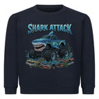 Shark Hai Monstertruck motiv mit cooler schrift Shark Attack kinder baumwolle pullover sweatshirt dunkel blau navy