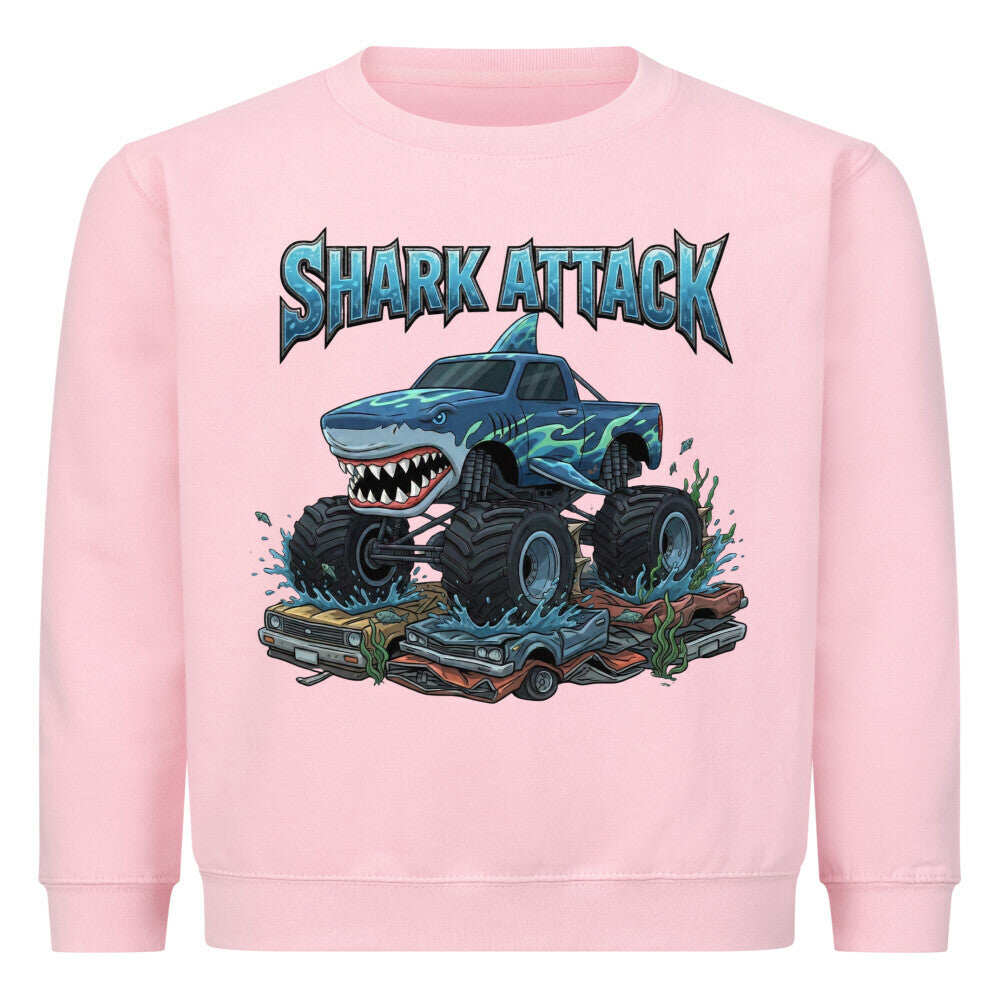 Shark Hai Monstertruck motiv mit cooler schrift Shark Attack kinder baumwolle pullover sweatshirt pink rosa