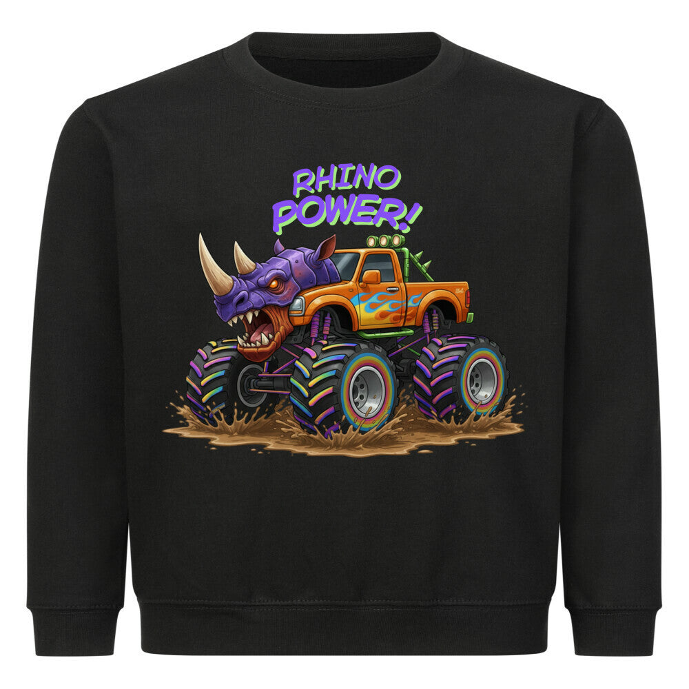 Rhino nashorn power motiv auf kinder pullover sweatshirt cool für kids baumwolle schwarz