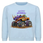 Rhino nashorn power motiv auf kinder pullover sweatshirt cool für kids baumwolle hell blau