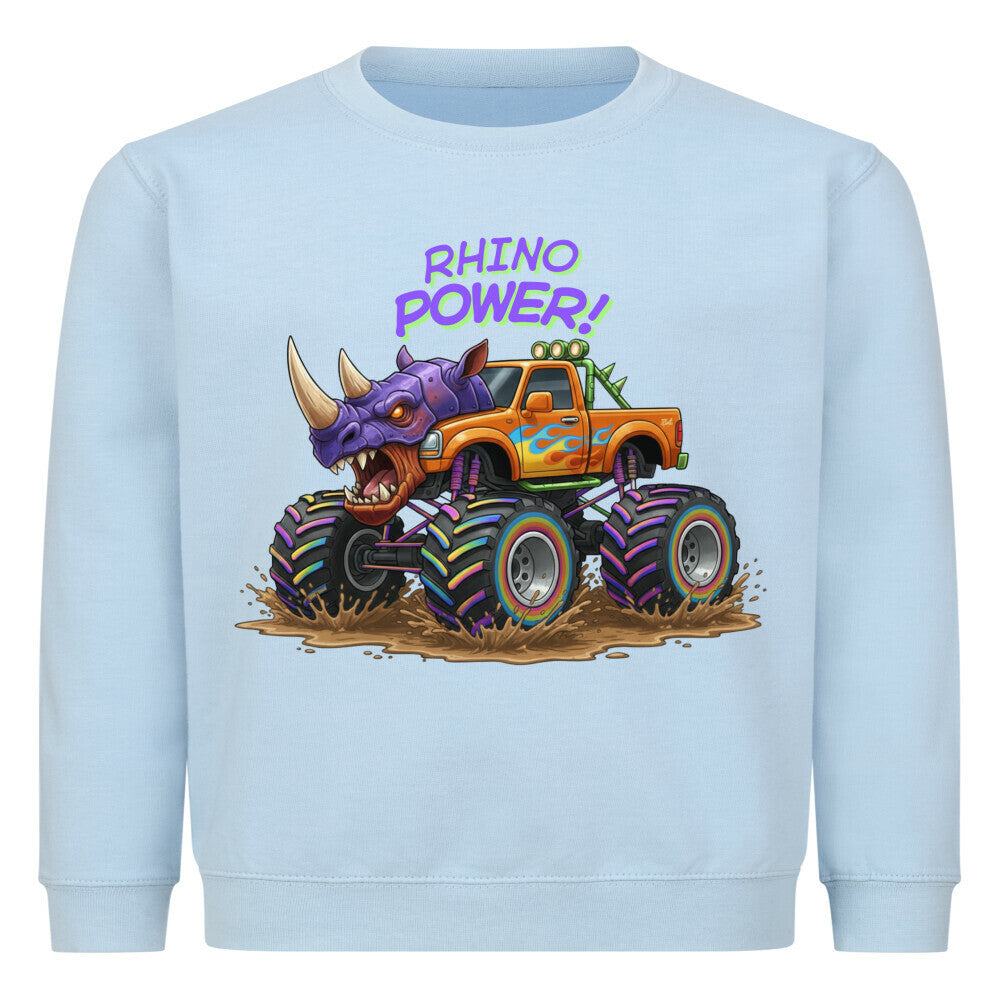 Rhino nashorn power motiv auf kinder pullover sweatshirt cool für kids baumwolle hell blau
