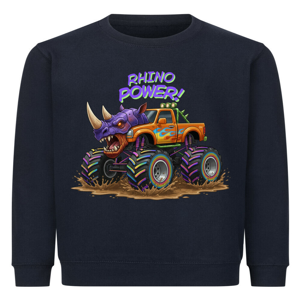 Rhino nashorn power motiv auf kinder pullover sweatshirt cool für kids baumwolle dunkel blau