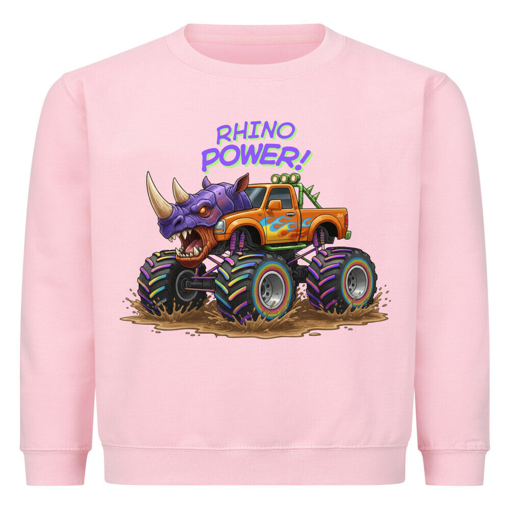 Rhino nashorn power motiv auf kinder pullover sweatshirt cool für kids baumwolle pink rosa