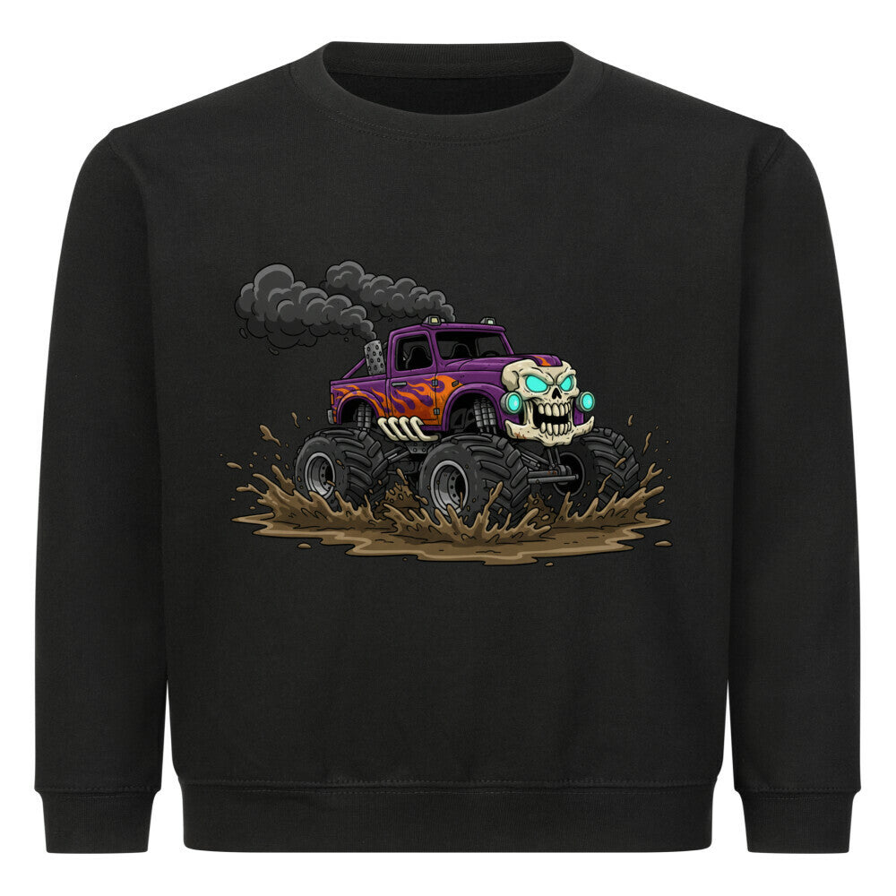 Cooler skelett monstertruck motiv auf kinder pullover sweatshirt baumwolle kids schwarz