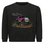 Cooler skelett monstertruck motiv auf kinder pullover sweatshirt baumwolle kids schwarz