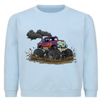 Cooler skelett monstertruck motiv auf kinder pullover sweatshirt baumwolle kids hell blau