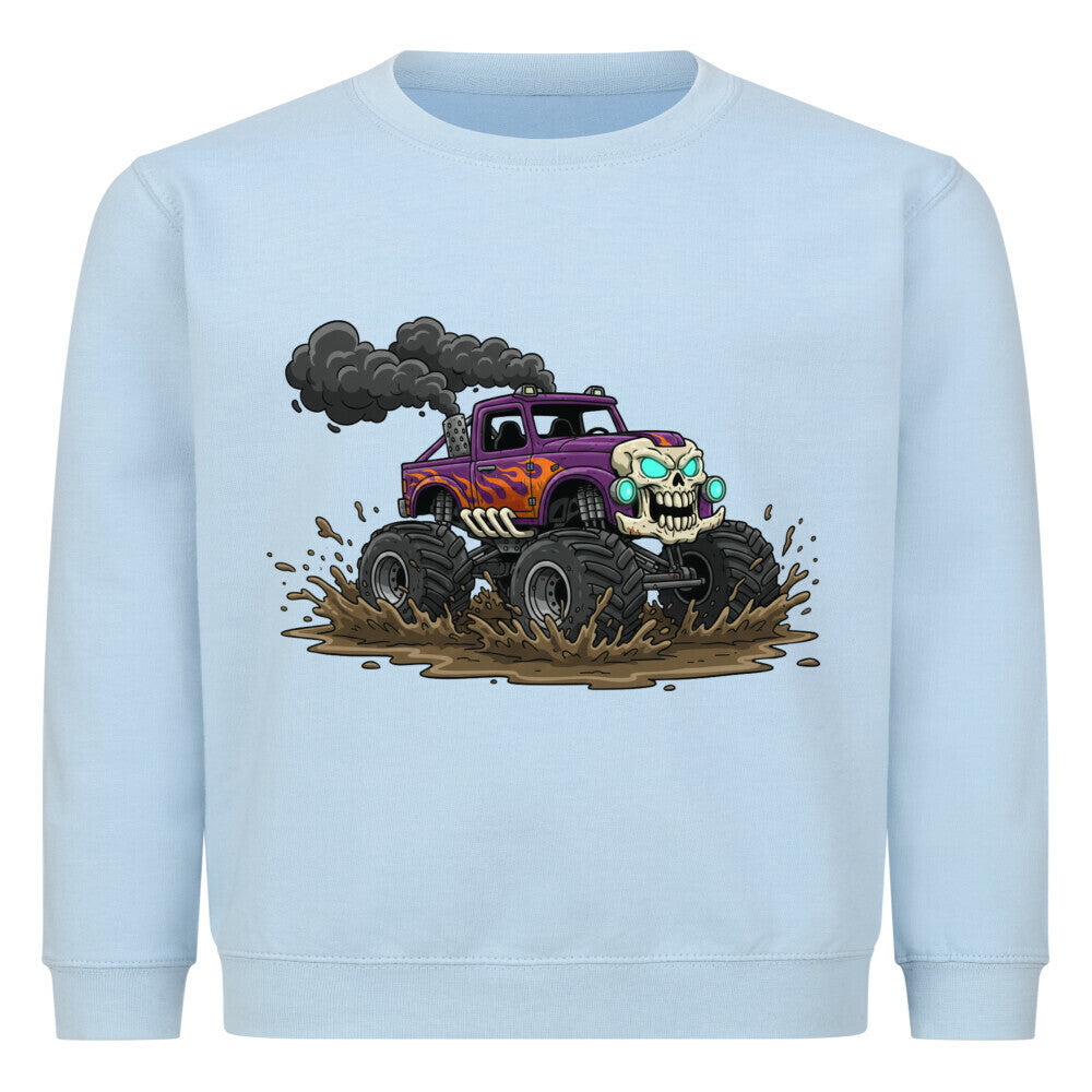 Cooler skelett monstertruck motiv auf kinder pullover sweatshirt baumwolle kids hell blau