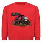 Cooler skelett monstertruck motiv auf kinder pullover sweatshirt baumwolle kids rot