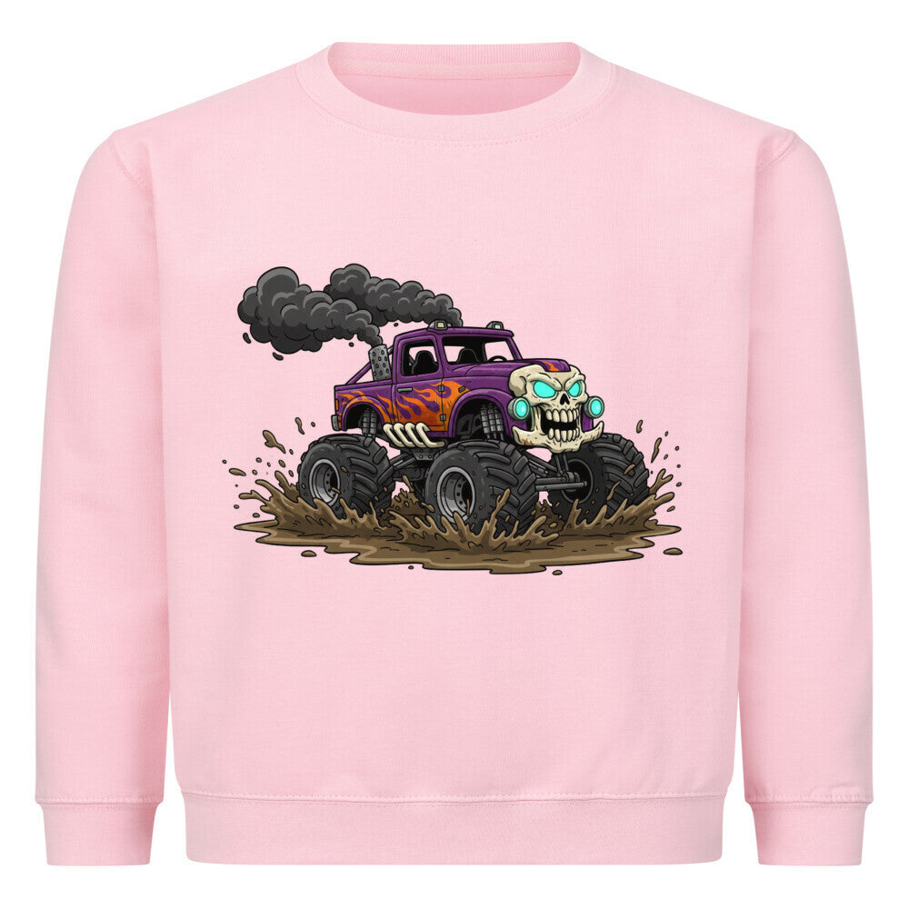 Cooler skelett monstertruck motiv auf kinder pullover sweatshirt baumwolle kids pink rosa