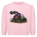 Cooler skelett monstertruck motiv auf kinder pullover sweatshirt baumwolle kids pink rosa