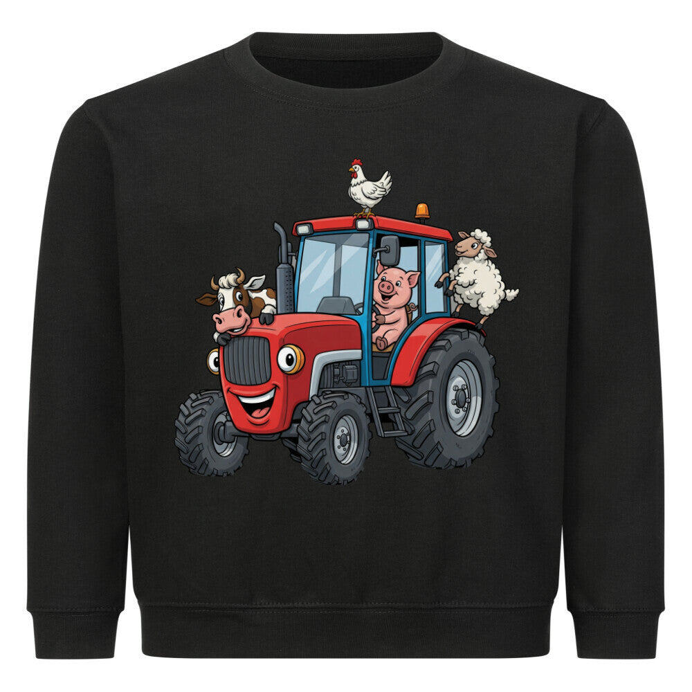Kinder Sweatshirt mit Traktor und Bauernhof-Tiere Motiv, Bio-Baumwolle schwarz