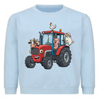 Kinder Sweatshirt mit Traktor und Bauernhof-Tiere Motiv, Bio-Baumwolle babyblau