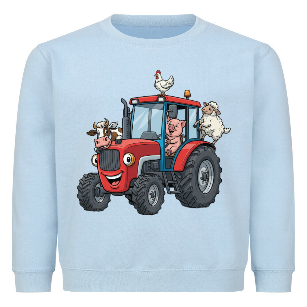 Kinder Sweatshirt mit Traktor und Bauernhof-Tiere Motiv, Bio-Baumwolle babyblau