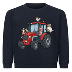 Kinder Sweatshirt mit Traktor und Bauernhof-Tiere Motiv, Bio-Baumwolle dunkel blau