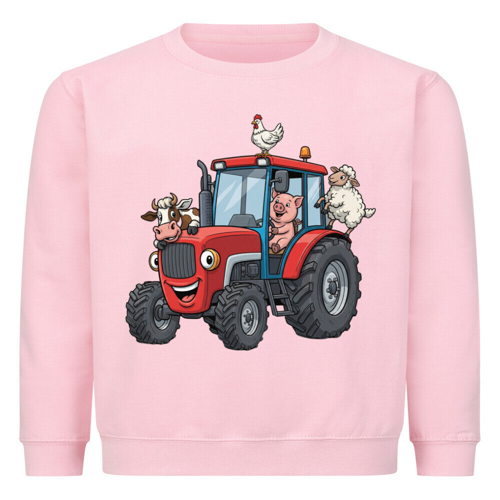 Kinder Sweatshirt mit Traktor und Bauernhof-Tiere Motiv, Bio-Baumwolle pink rosa