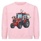 Kinder Sweatshirt mit Traktor und Bauernhof-Tiere Motiv, Bio-Baumwolle pink rosa