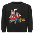 schöner traktor mit bauernof tiere motiv auf kinder pullover sweatshirt, baumwolle schwarz