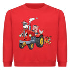 schöner traktor mit bauernof tiere motiv auf kinder pullover sweatshirt, baumwolle rot